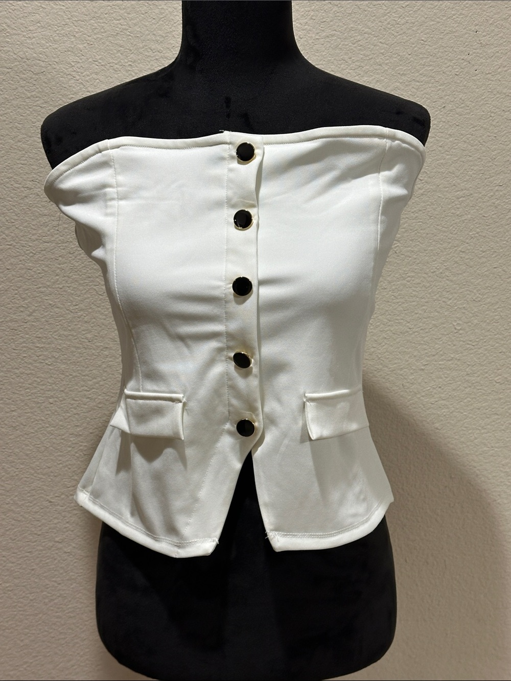 Strapless White Button-Up Top